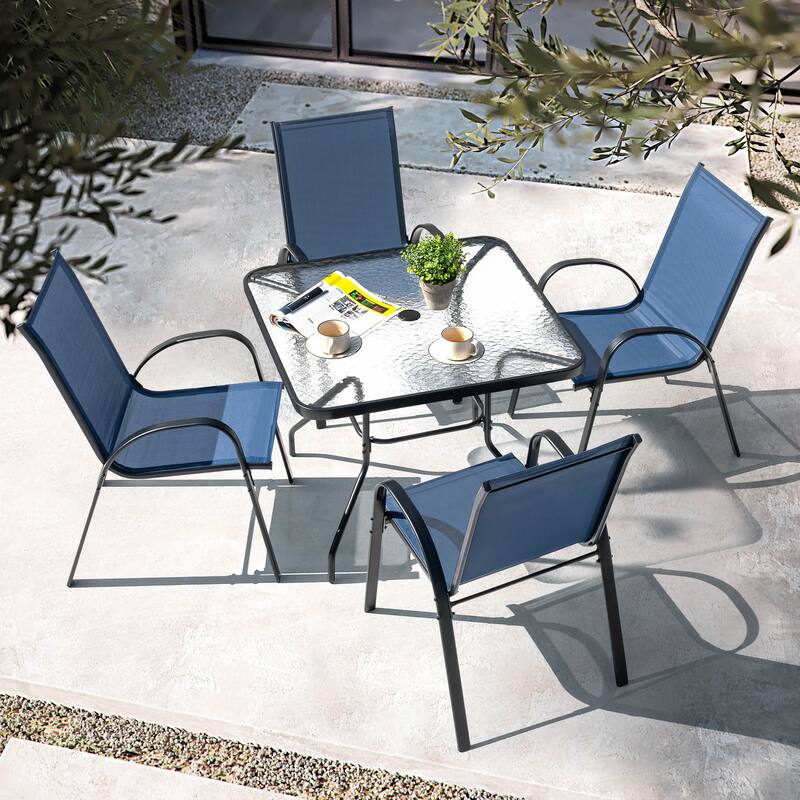 Outdoor Square Metal Dining Table with Tempered Glass Tabletop