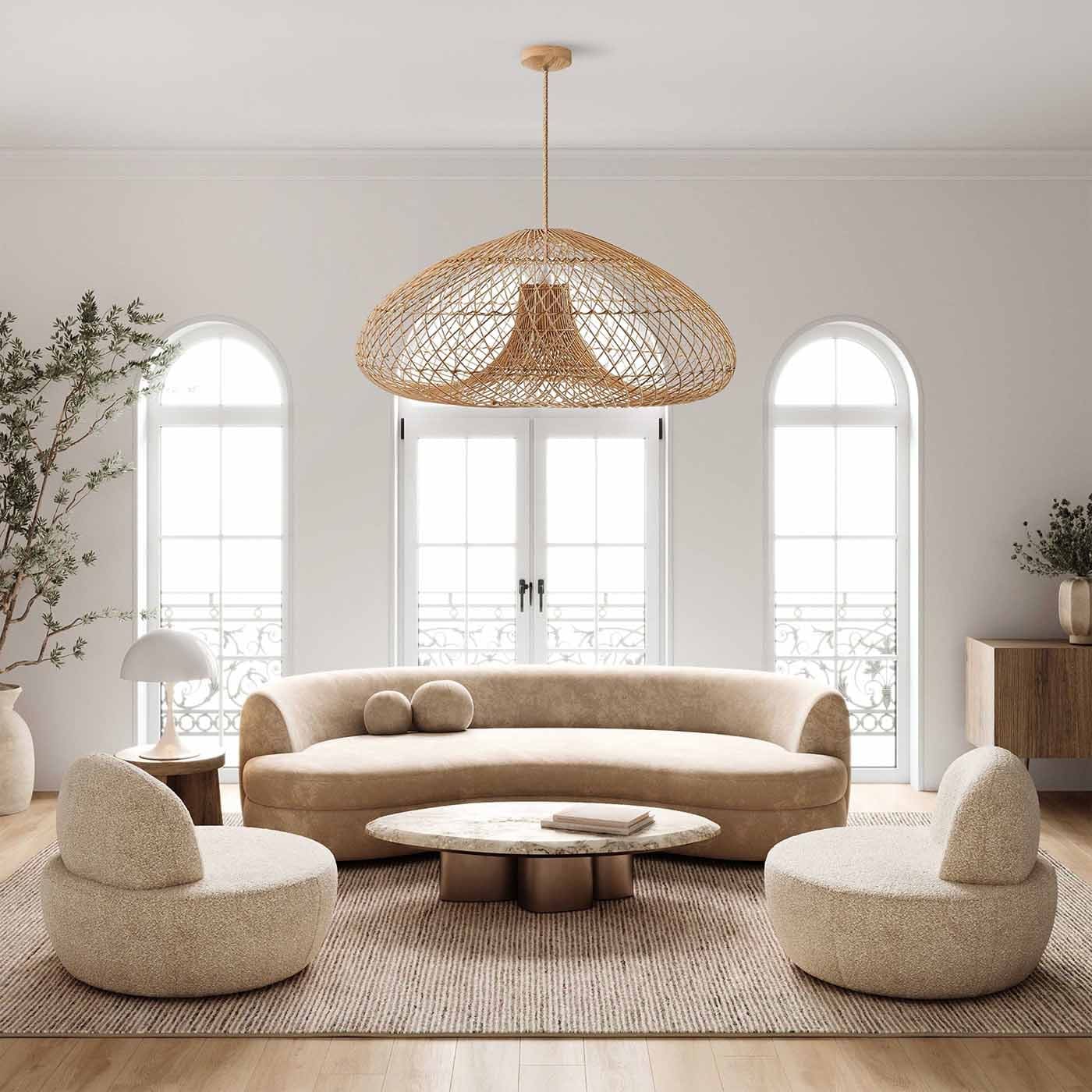 Abyssal Rattan Pendant Light - Natural Large Globe Handwoven Hanging Light For Modern, Transitional, Farmhouse Room Decor