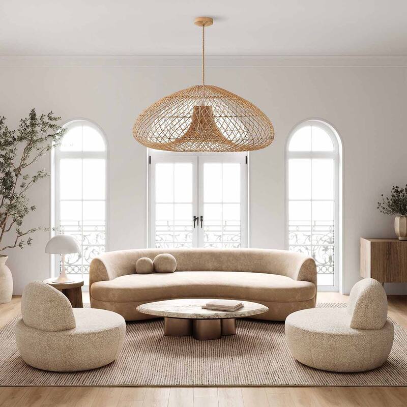 Abyssal Rattan Pendant Light - Natural Large Globe Handwoven Hanging Light For Modern, Transitional, Farmhouse Room Decor