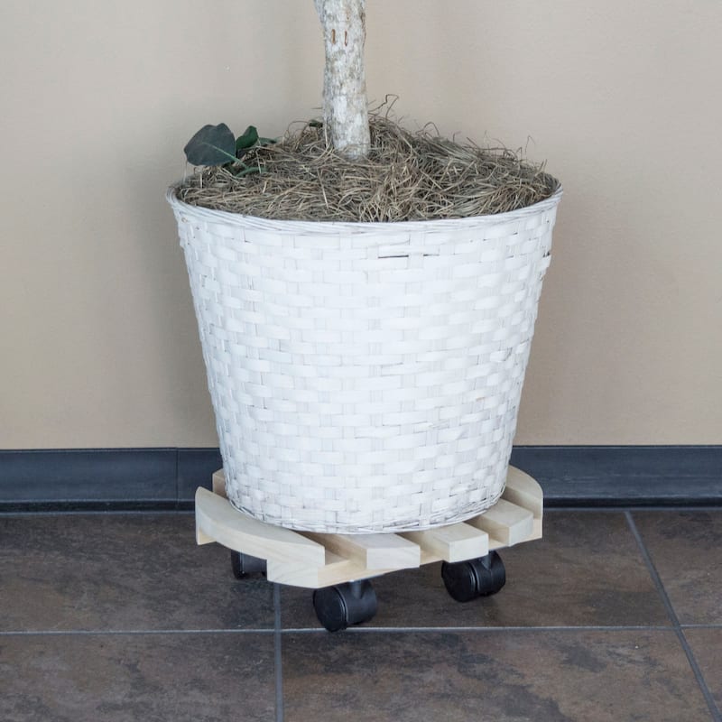 2 Piece Rolling Wood Plant Caddie - Round - 12"Lx12"Wx3.5"H