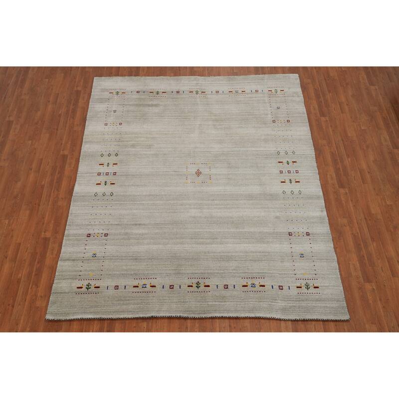 Hand Knotted Oriental 100% Wool Carpet Tribal Animal Pictorial Greys & Charcoal Gabbeh Area Rug - 9' 10'' X 8' 1''