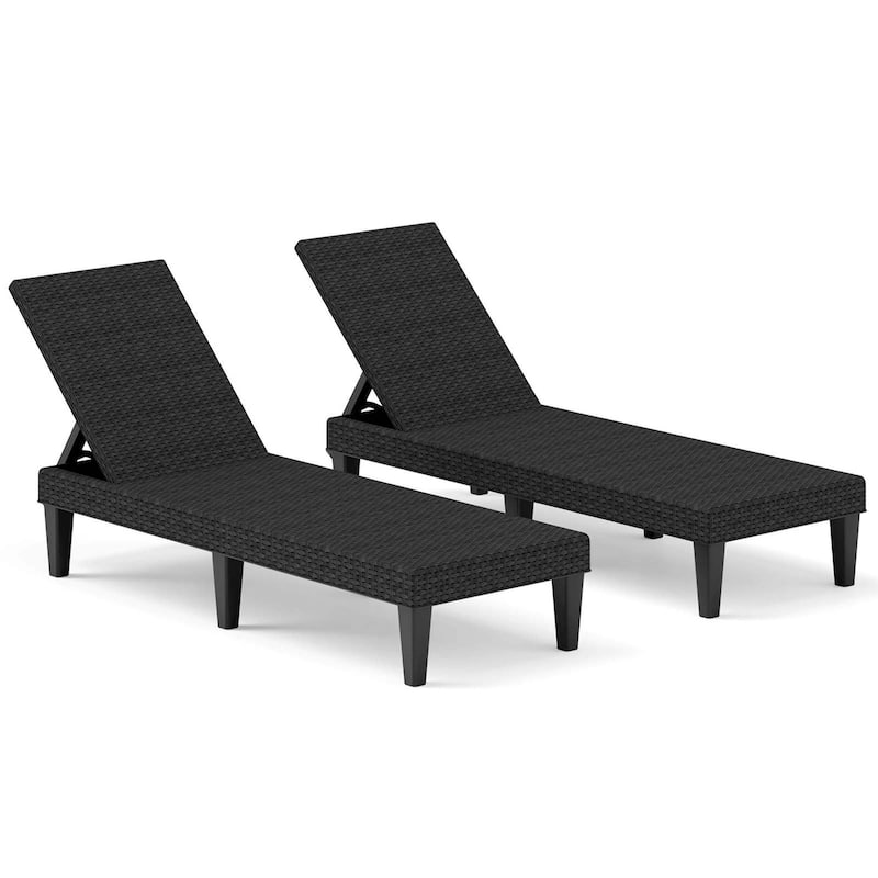1/2 PCS Chaise Lounge Chair Outdoor Rattan Recliner Lounger - 2 PCS Black