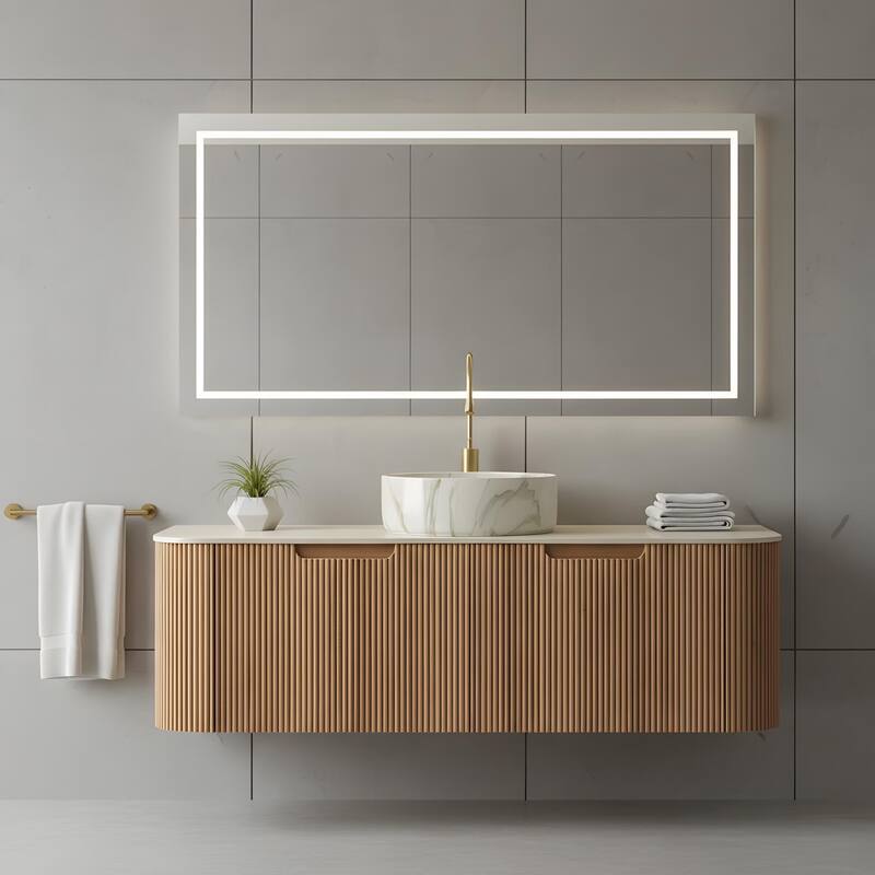 Floating Bathroom with Round Ceramic Basin and Storage Drawer