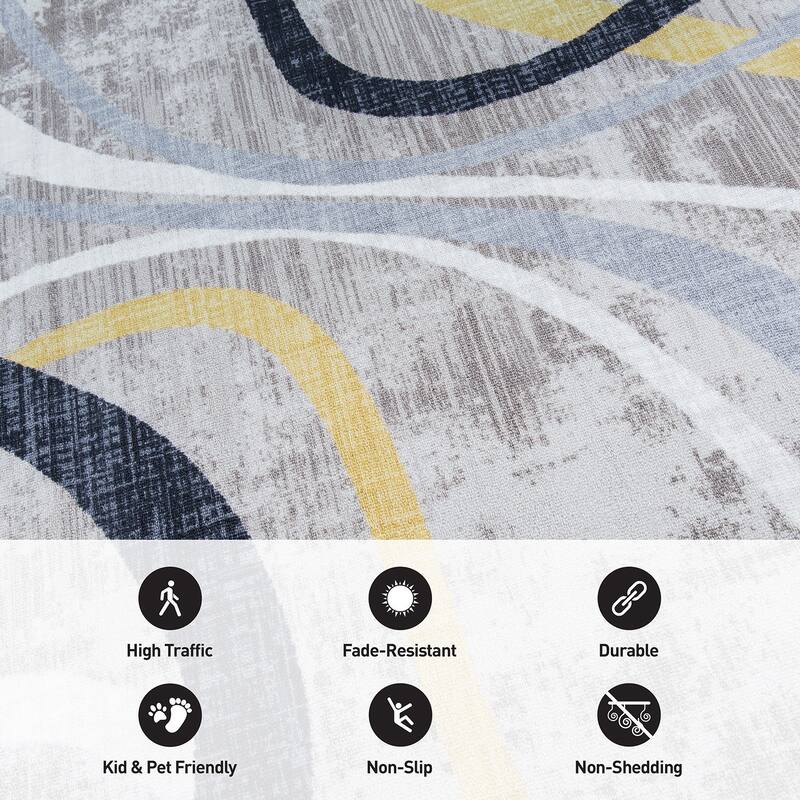 Contemporary Distressed Abstract Lines Non Slip Area Rug