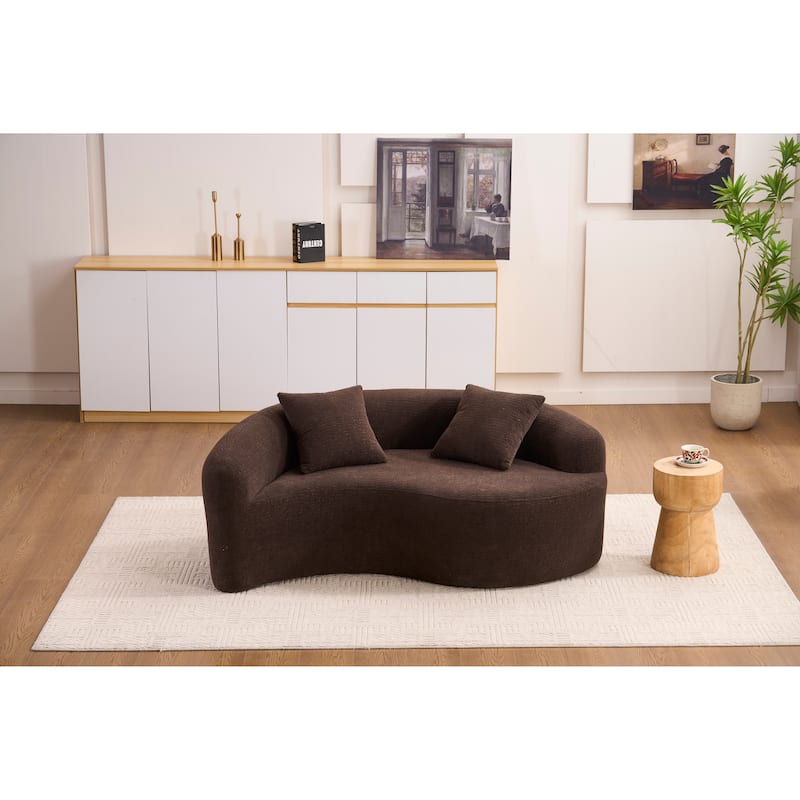 Full Compression Sponge Loveseat, S-Curved Dual-Depth Sofa, Brown Chenille Modular for Small Spaces & Meditation