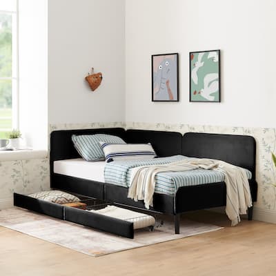 Twin Size Upholstered Platform Bed Frame, Velvet Sofa Bed with Storage Drawers, Convertible Sofa Daybed
