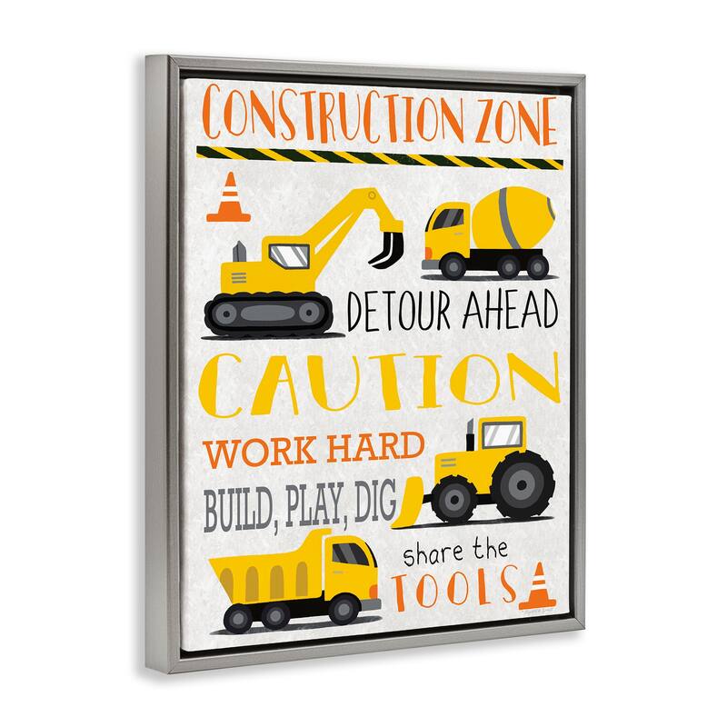 Stupell Construction Zone Ahead Framed Floater Canvas Wall Art Design By Elizabeth Tyndall