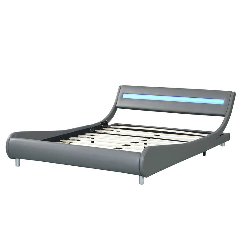 Faux Leather Upholstered Platform Bed Frame with led lighting