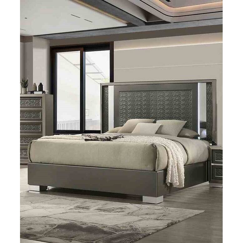 Modern Style Dark Gray Platform 1PC LED Bed