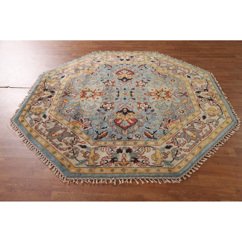 Heriz Serapi Indian Octagon Rug Hand-Knotted Wool Carpet - 6'1"x 5'11"