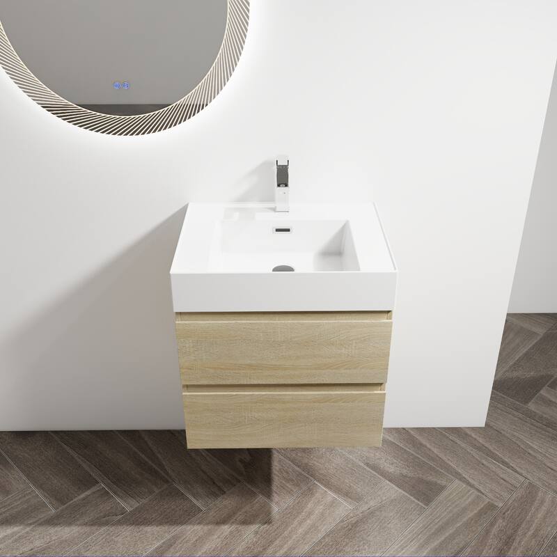 Vanity with Thick Edge Resin Sink, Soft-Close Drawers, Water-Resistant Melamine Surface (Sink and Cabinet Only)