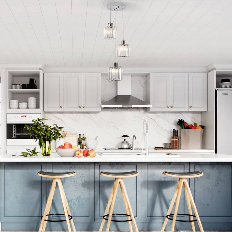 3-Light Modern Metal Hanging Pendant Light Ceiling Light Chandelier with Crystal Cover for Kitchen Island