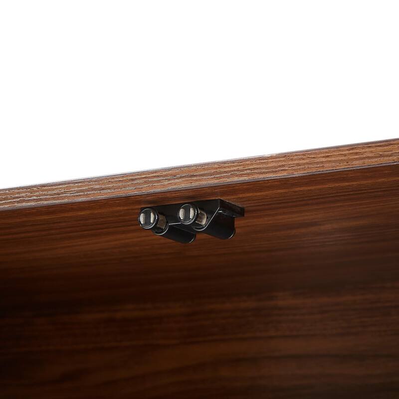 Anmytek Mid-Century Modern Fluted Sideboard with Adjustable Shelves Walnut Finish Buffet TV Stand