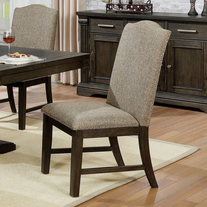 Transitional Style Frame 2pc Side Chairs Padded Seat Back Nailhead Trim Warm Fabric