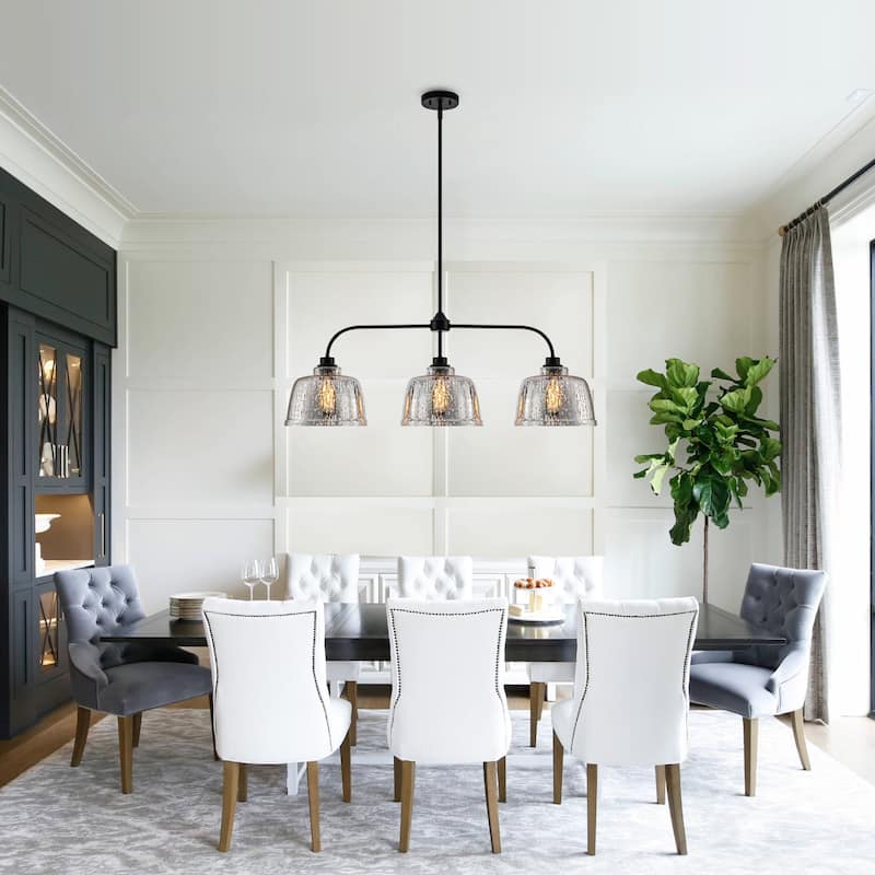 3-Light Bowl-Shaped Mercury Glass Linear Island Pendant Light - Dia.38.19-in