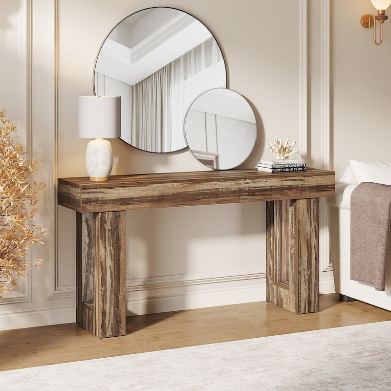 Farmhouse Console Table, 63-Inch Long Narrow Sofa Table Behind The Couch