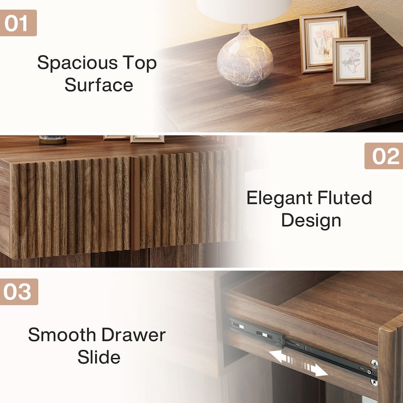Modern Nightstand with Fluted Desigh, Bedside Table with Drawer