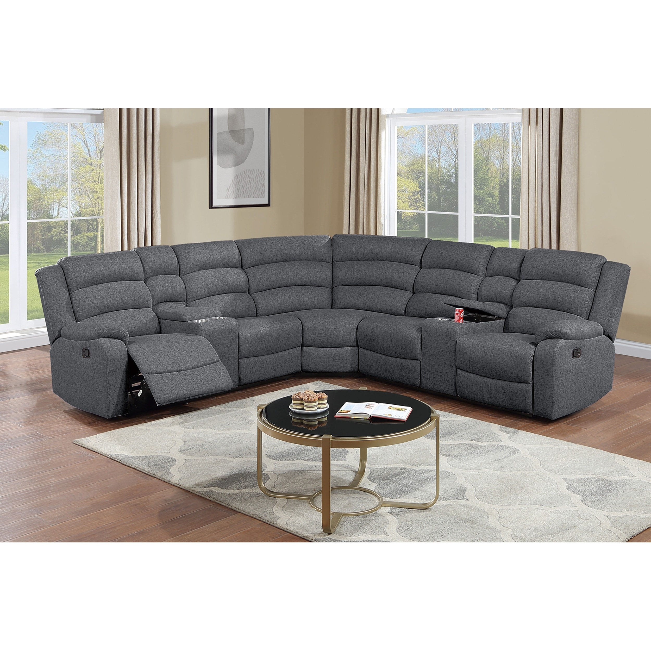 Contemporary Style 3pc Manual Motion Sectional Set Dark Gray Finish