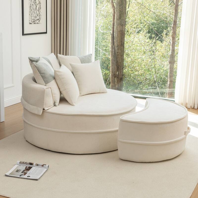 47.63" Round Lazy Fully Compression Sofa, Chenille, with Ottoman