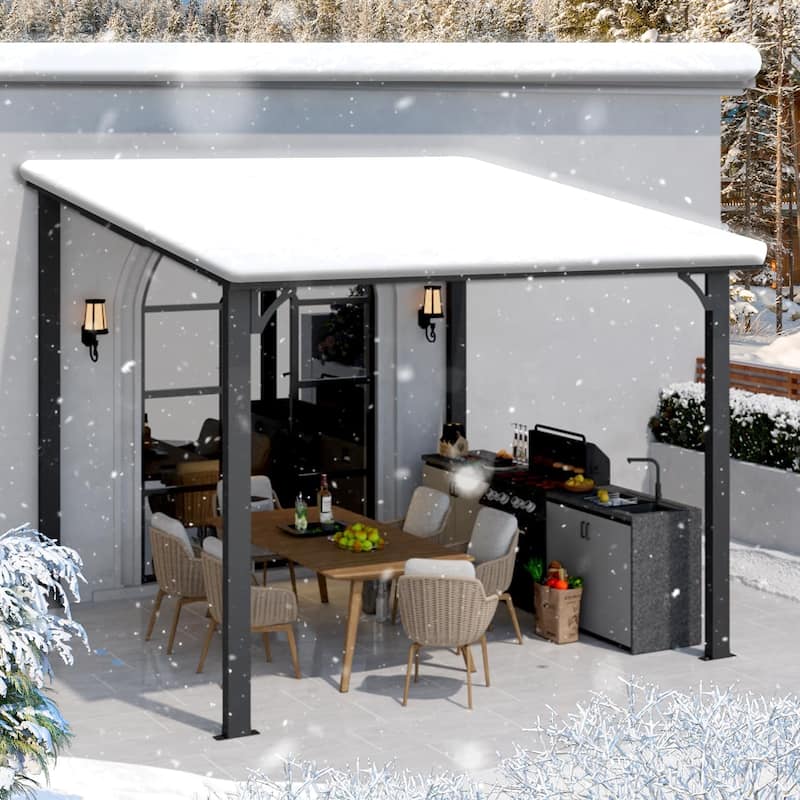 AECOJOY Hardtop Gazebo Outdoor Metal Lean to Pergola Galvanized Steel Roof