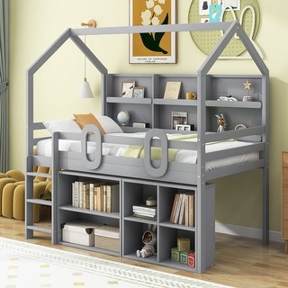Twin Size House Loft Bed with Multiple Storage Shelves - Bed Bath ...