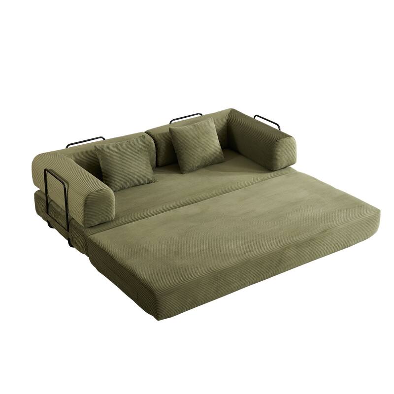 Convertible Sleeper Sofa Bed with Pillow, Modern Corduroy Folding Mattress Couch, Floor Sofa Lounge for Compact Spaces
