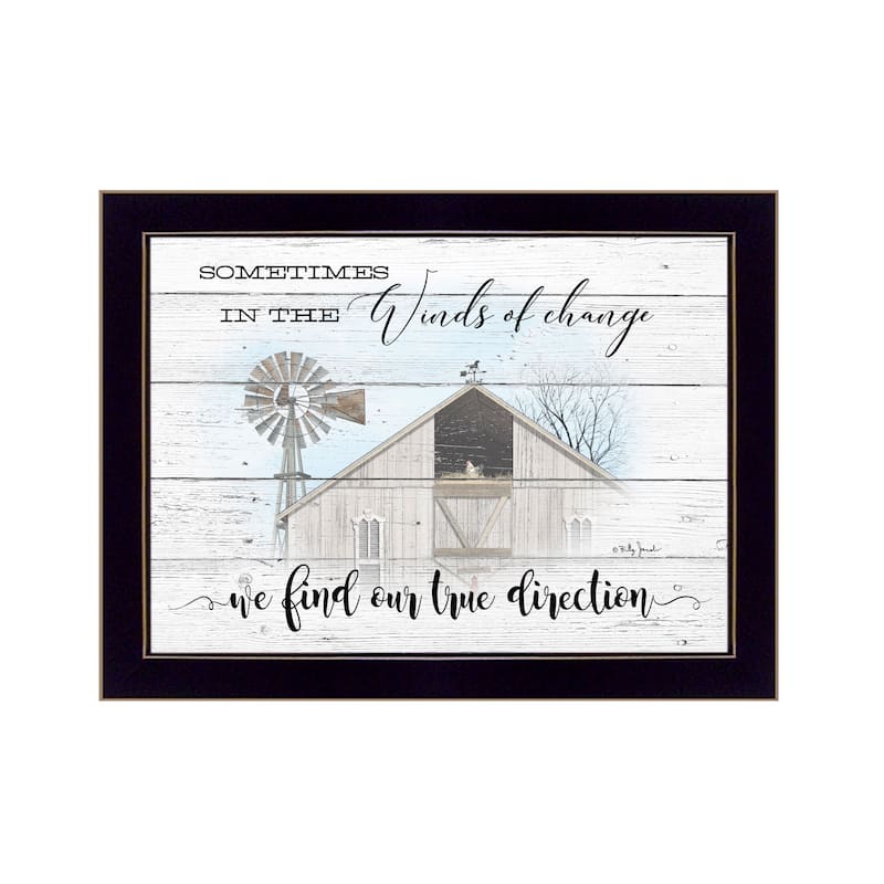 TrendyDecor4U Farmhouse "Winds of Change" Framed Print Wall Art by Billy Jacobs - Brown, Tan, White, Blue, Gray, Green White - Black