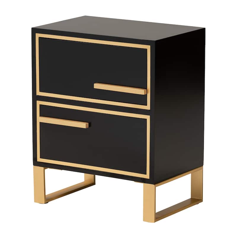 Baxton Studio Giolla Contemporary Glam and Luxe Black Finished Wood and Gold Metal 2-Drawer End Table - Black, Gold