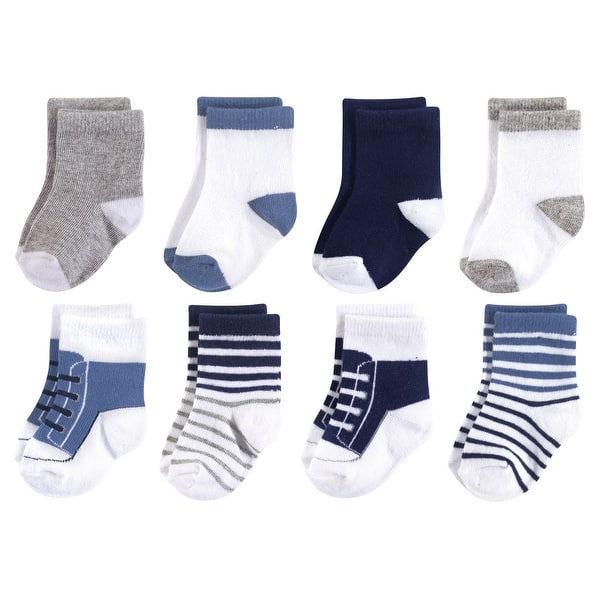 slide 1 of 1, Luvable Friends Baby Boy Fun Essential Socks, Crew Blue Gray 12-24 Months - Crew Blue Gray