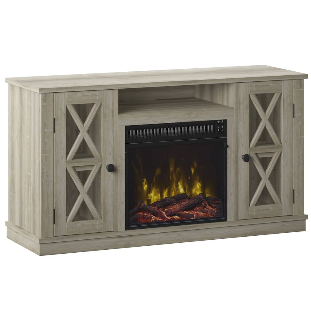 Modern Farmhouse TV Stand for TVs up to 55" with Electric Fireplace