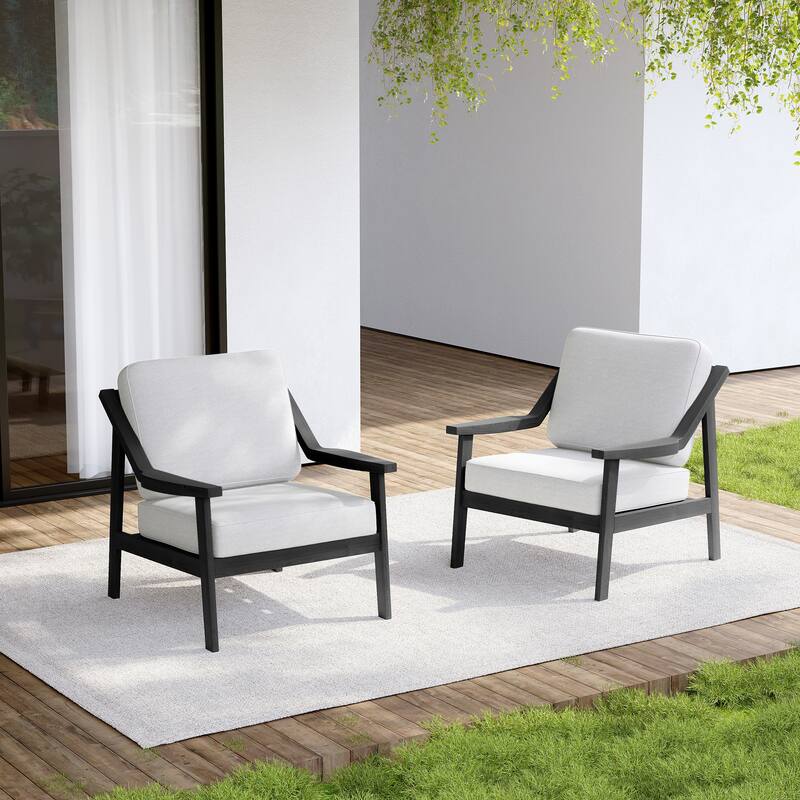 Set of 2 Outdoor Teak Wood Patio Chair with Cushion