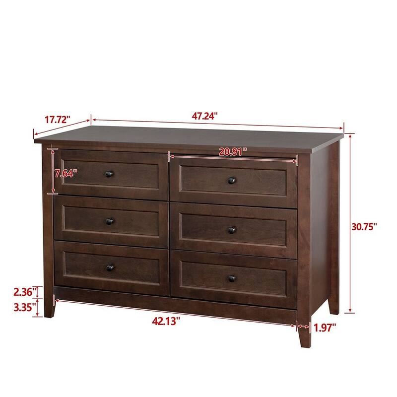 Modern Solid Wood Drawer Dresser with Retro Round Handles