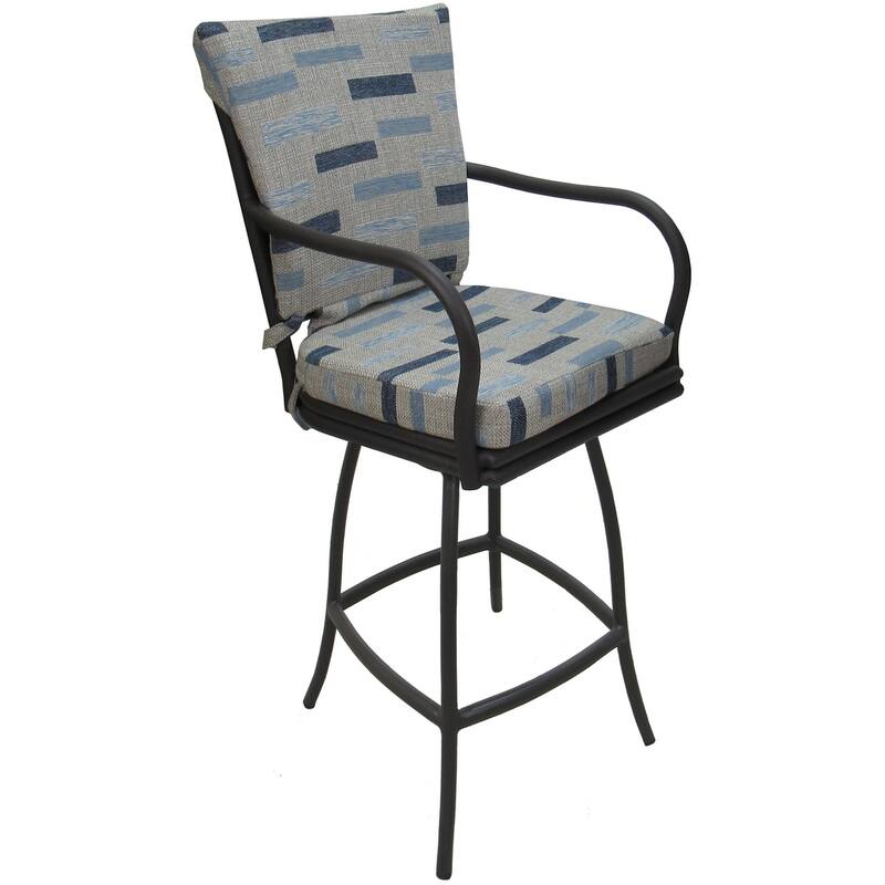 Outdoor or Indoor Counter 26", 30" or Extra Tall 34" Bar Stool - Ofir - B-W Blue Beige - Gray - Counter Height