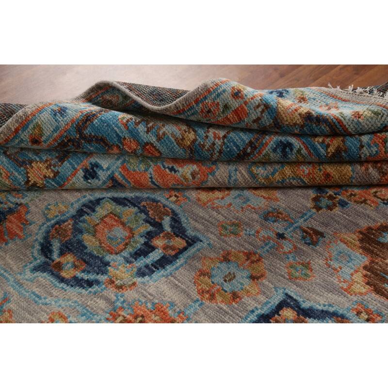 Floral Oushak Indian Area Rug Hand-Knotted Wool Carpet - 8'9" x 12'1"