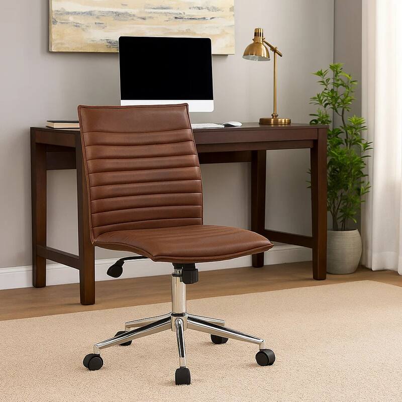 Haily Rolling Armless Commercial Grade Chair with Chrome Base, Brown Vinyl