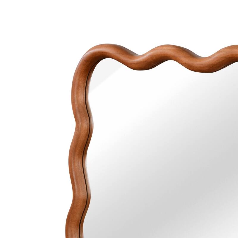 Wavy Rectangle Solid Wood Frame Decorative Mirror Modern Farmhouse Wall Mirror For Bedroom Bathroom Living Room Entryway
