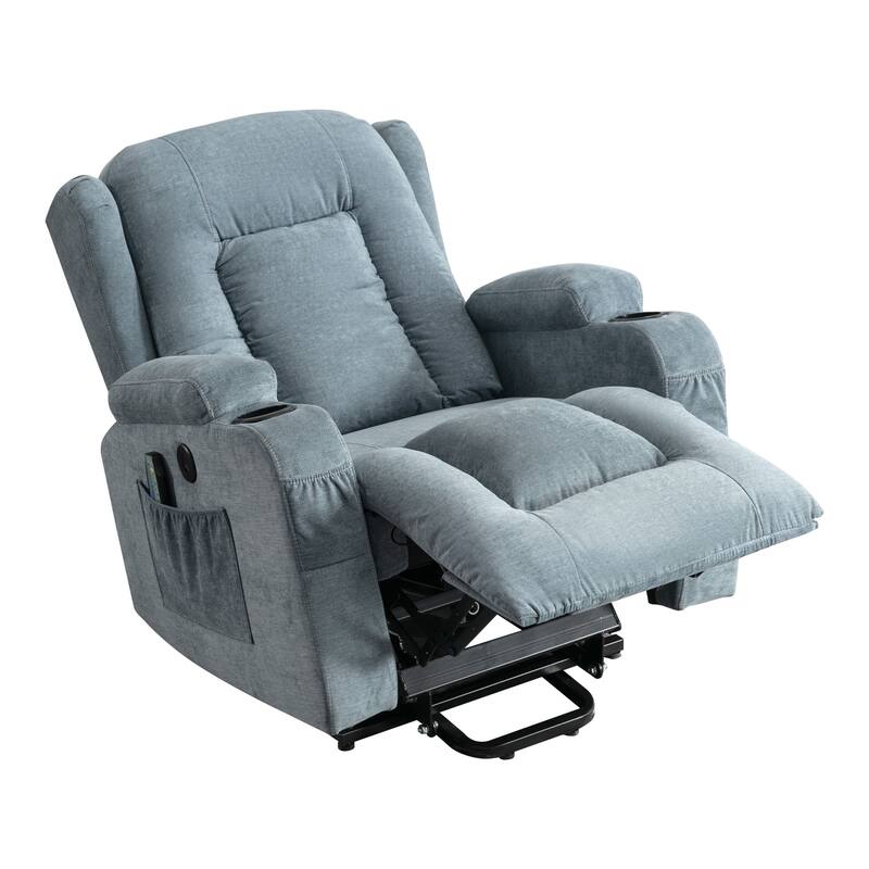 Power Lift Recliner Chair with Heat & Massage, Heavy Duty Electric Recliner with 2 Cup Holders, Side Pockets & USB Charge Port