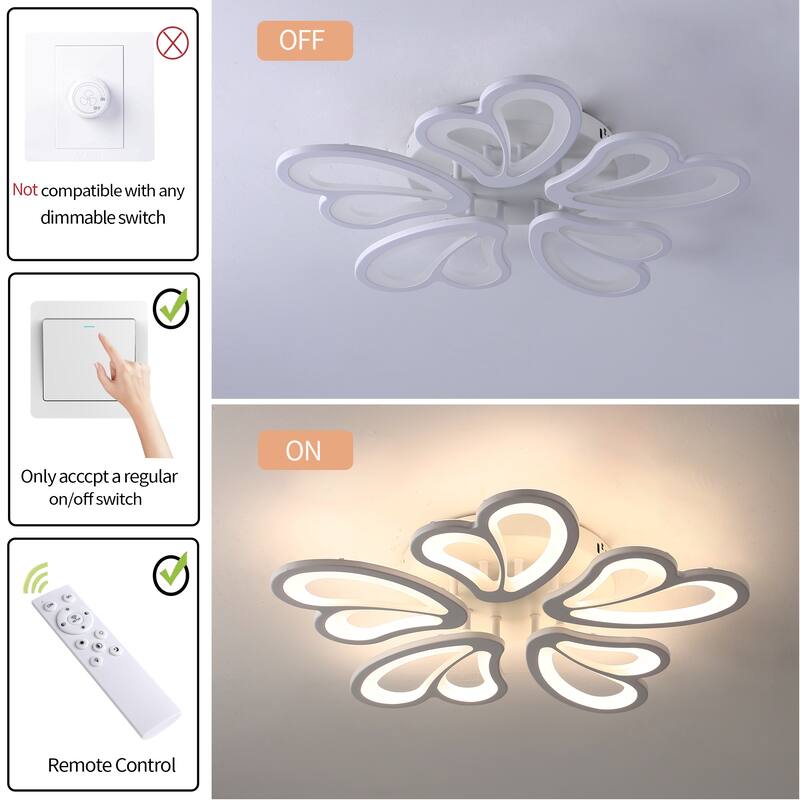 Indoor Modern Dimmable LED Semi-Flush Mount Ceiling Light Fixture with Remote and Creative Flower Lampshade