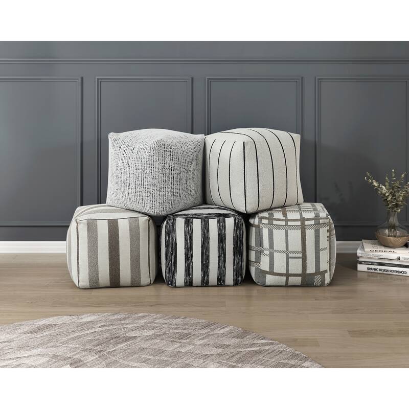 Modern Pouf Black and White Striped Fabric Upholstered Ottoman, Non-Slip Floor Pouf, Bean Bag Chair, 1pc Sitting Pouf