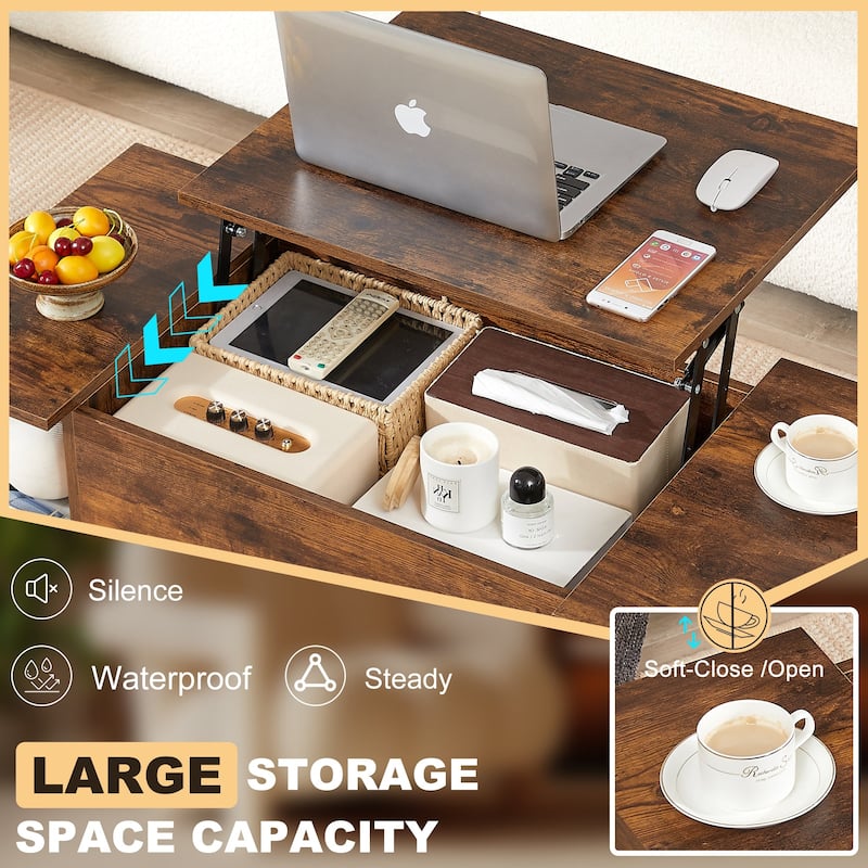 VECELO 3-piece Coffee Table Set,Lift Top Coffee Table with Hidden Storage and Nightstands Set of 2
