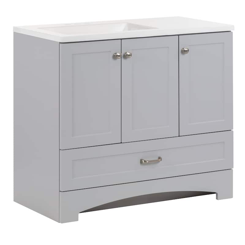 Spring Mill Cabinets Emlyn 36.5" Bathroom Vanity With Shelves, Drawer, and White Sink Top