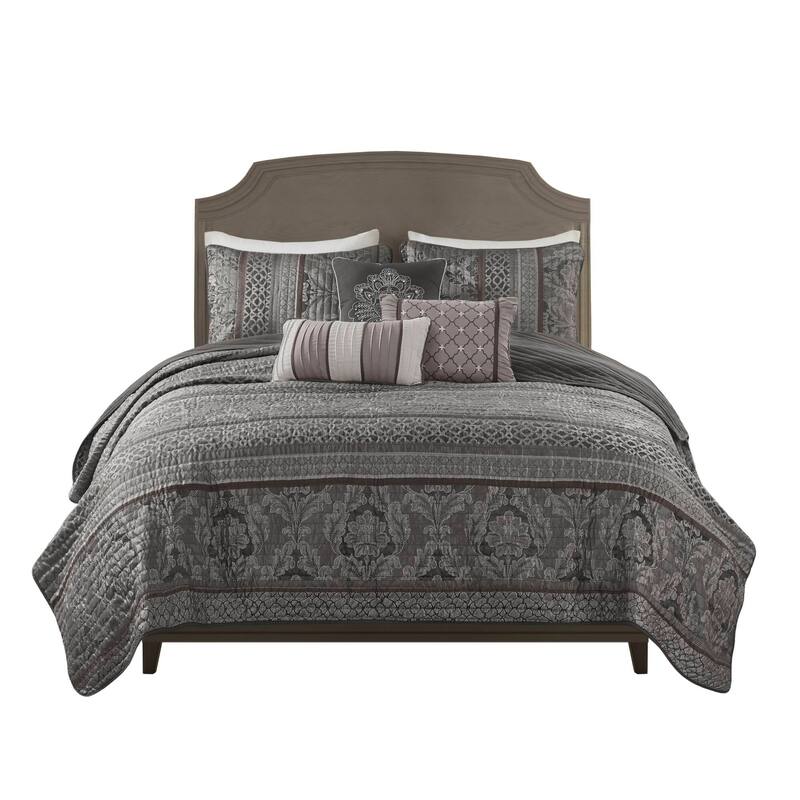 Madison Park Venetian 6 Piece Jacquard Quilt Set with Throw Pillows