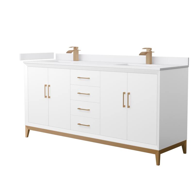 Wyndham Collection WCH818172D-VCA-UNSMXX Amici 72" Free Standing - White / White Cultured Marble Top / Satin Bronze
