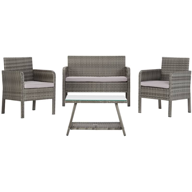 SAFAVIEH Outdoor Aboka Wicker/ Steel 4-piece Patio Conversation Set