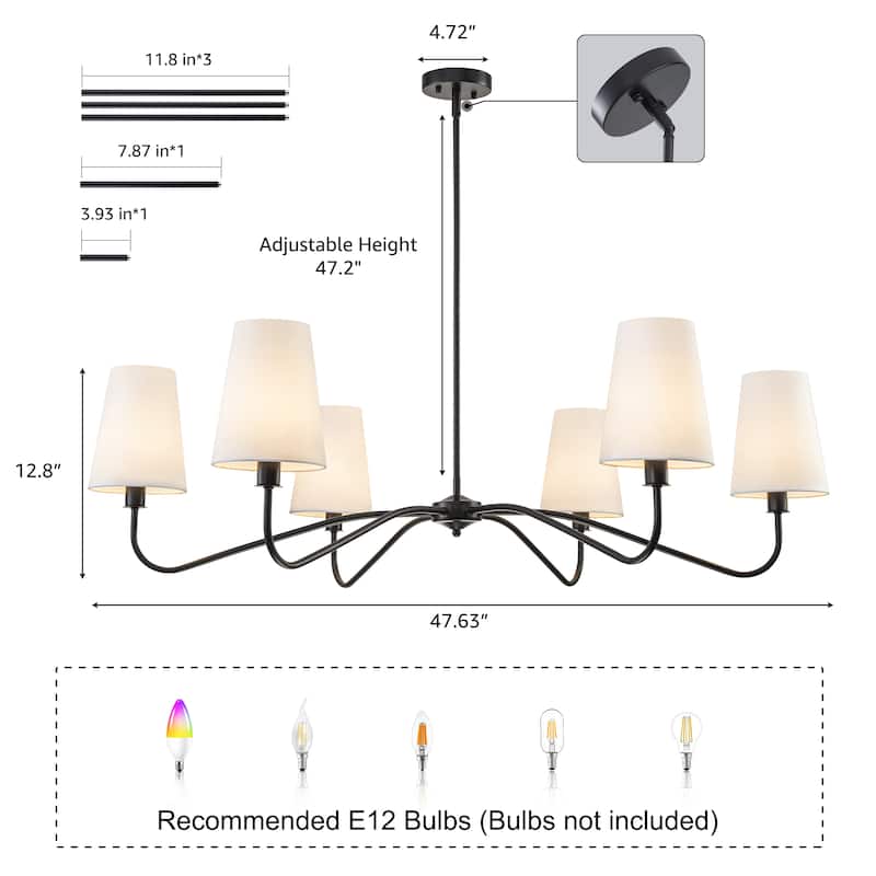 Starsky 6-Light Modern Classic Chandelier with White Linen Shades