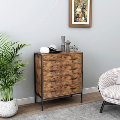 Industrial Style Dresser Wooden Drawer Dresser with 4 Drawers Steel Frame, for Bedroom Living Room, Rustic Brown
