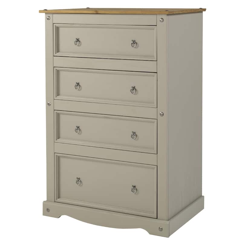 Wood Dresser 4 Drawers Chest Corona | Furniture Dash - Gray wash color.