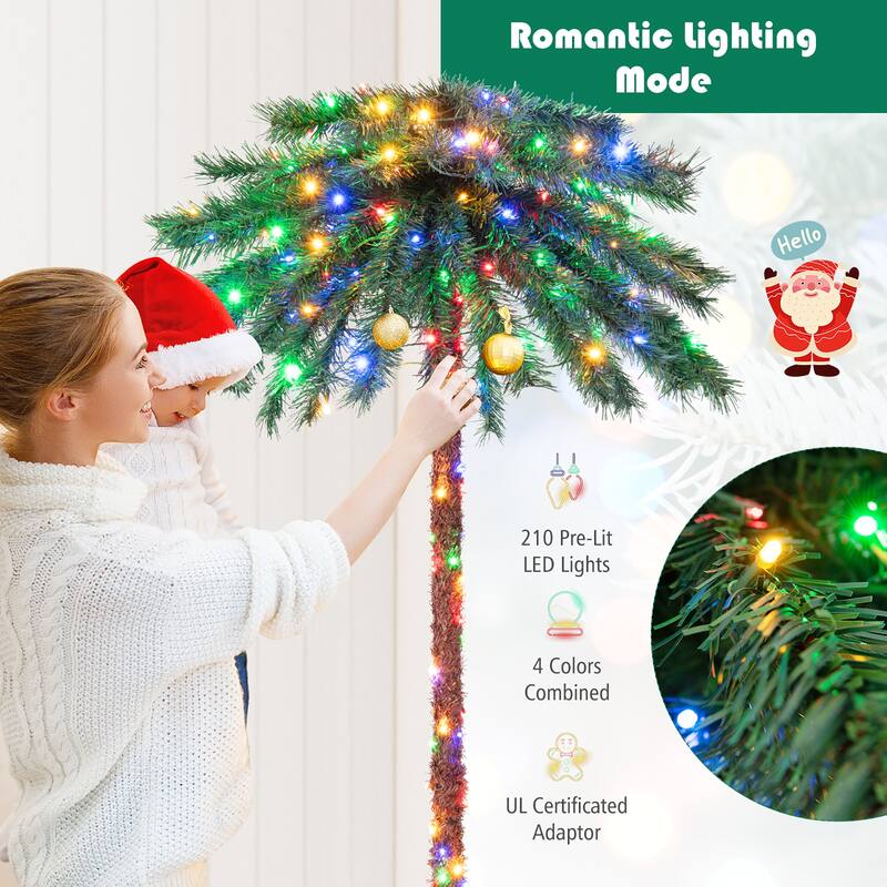 Gymax 6FT Artificial Palm Christmas Tree Pre-Lit Decor Tree w/ PVC