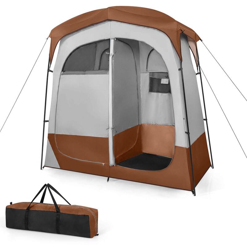 Double Room Shower Tent Oversize Space Privacy Tent with Floor - Brown
