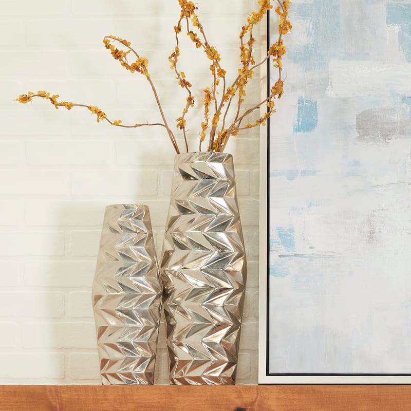 Modern Aluminum Metal Geometric Vase (Set of 2) - Silver, Gold, Black - Silver